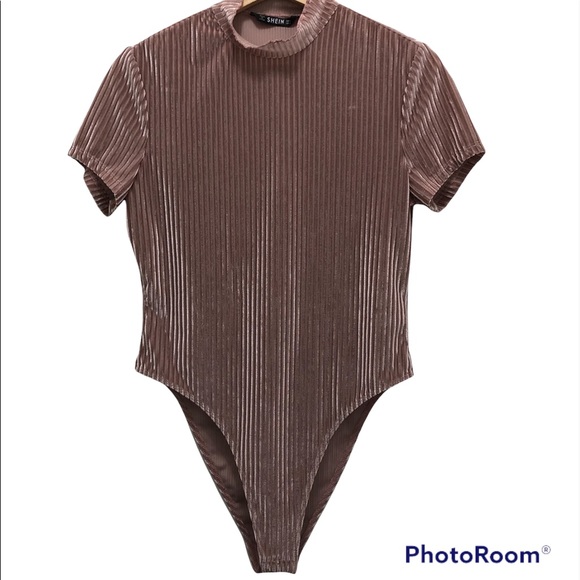 Lettuce Trim Mock Neck Rib-Knit Velvet Bottom Snaps Bodysuit Large - Picture 5 of 8